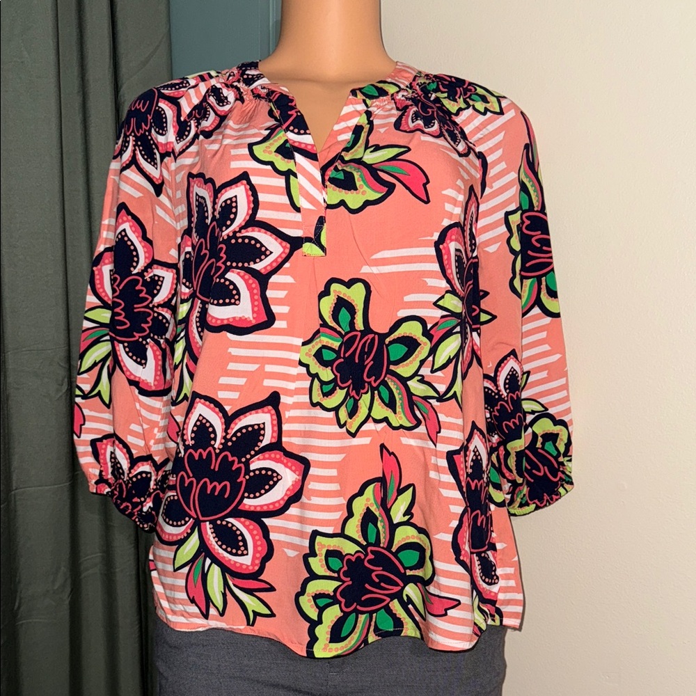 Crown & Ivy Pink and Green Floral Blouse